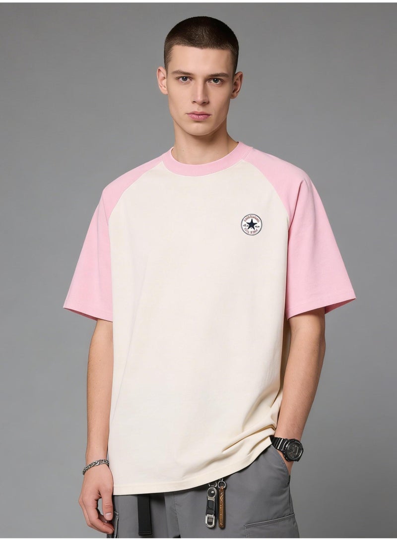 كونفرس CONVERSE Style Pink & White Raglan T-Shirt Unisex Loose Casual Couple Short Sleeve Tee - Image 2