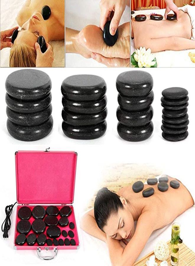 Elite Hot Stones for Massage Premium Set Basalt Rocks Spa Professional Essential Kit Relaxing Healing Pain Relief Black Smooth Stone, Storage Bag Included - Image 1