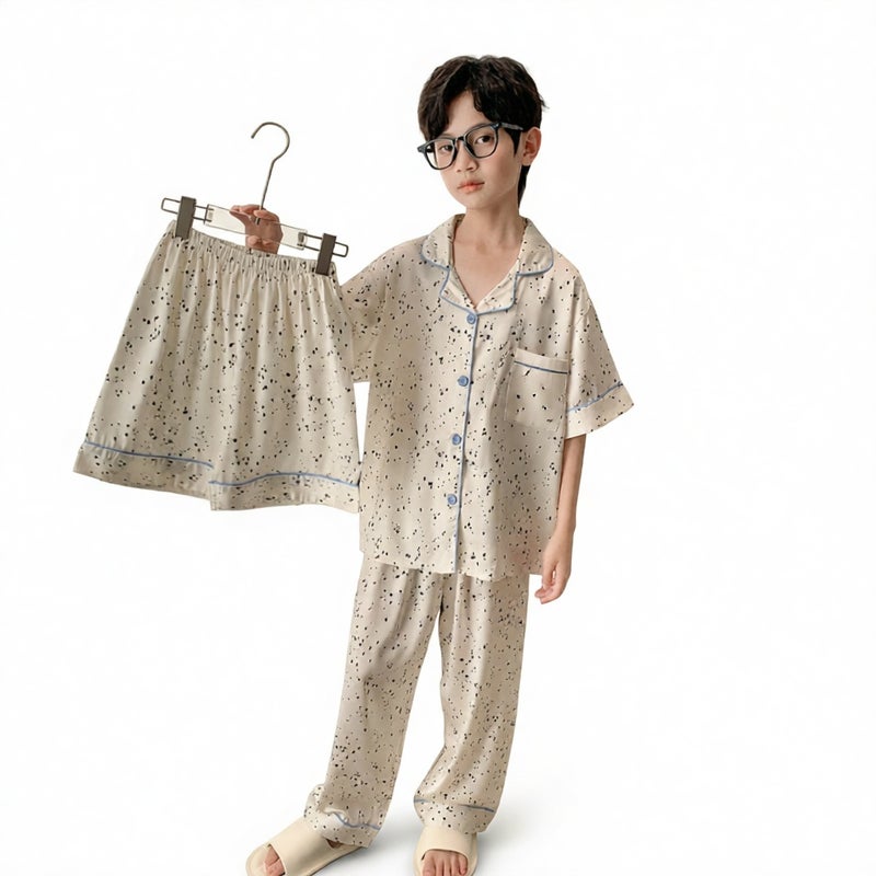 Boys Summer Ice Silk Pajama Set Short Sleeve 3-Piece Kids Homewear - Image 4