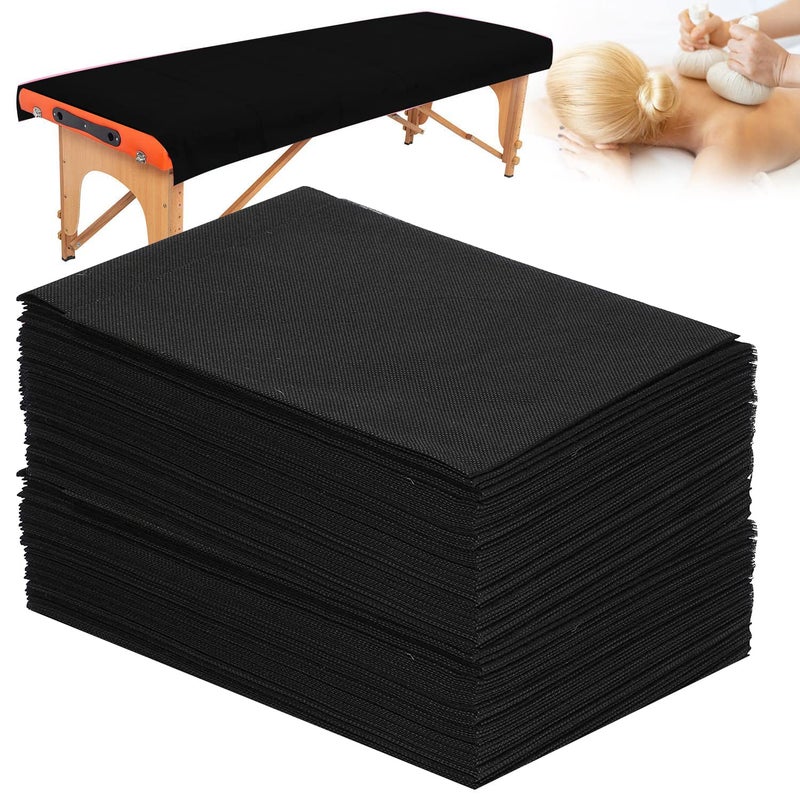 Uralili 50 PCS 31 X 79Thick Soft Massage Table Sheets Sets Disposable SPA Bed Sheets Non Woven Fabric Lash Bed Cover Black