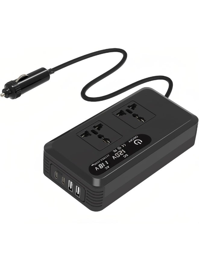 200W Car Power Inverter - 12V To 220V 2 AC Outlets 2 USB Ports (2.4A Each) & 2 Type-C Ports (25W Each) - Compact & Portable For Cars SUVs Trucks & RVs - Image 1
