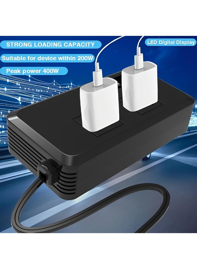 200W Car Power Inverter - 12V To 220V 2 AC Outlets 2 USB Ports (2.4A Each) & 2 Type-C Ports (25W Each) - Compact & Portable For Cars SUVs Trucks & RVs - Image 4