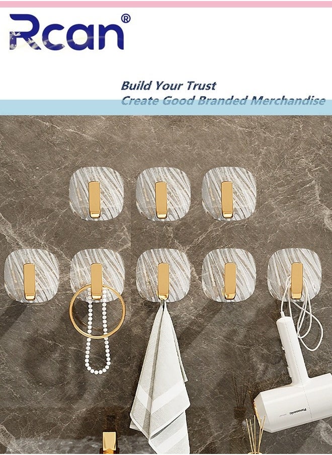 Rcan 8 Pcs Multipurpose Acrylic Wall Storage Hook Punch Free Self Adhesive Hook Decorative Gold Hook Strong Adhesive Wall Hooks  - Image 1