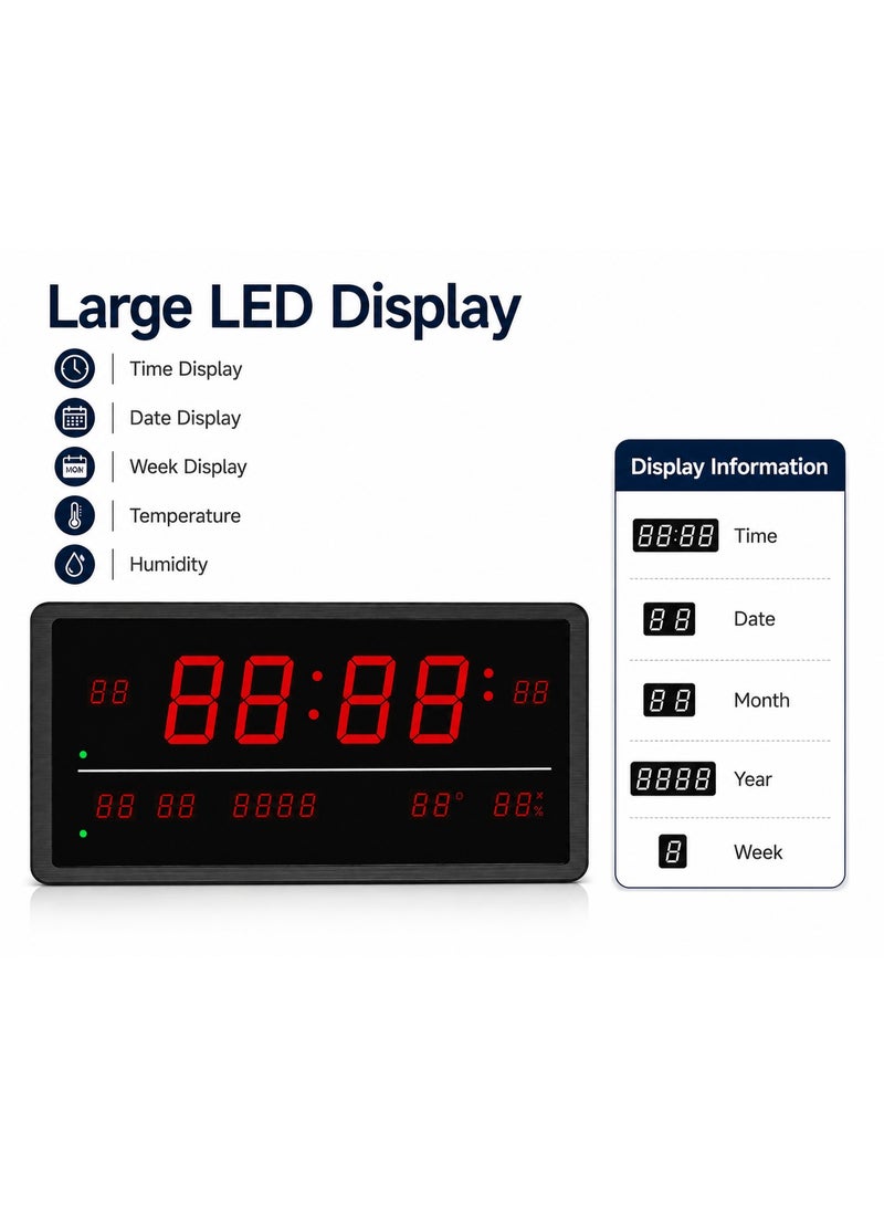 Multi-Function LED Digital Wall Clock With Calendar, Alarm, Temperature & Humidity Display And Nature Sounds Modern Design - Image 3