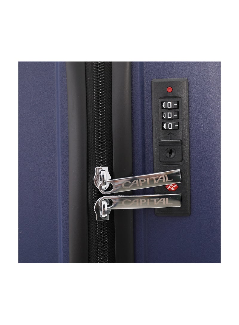 CAPITAL حقيبة سفر صلبة بعجلات مجموعة 3 قطع، أزرق بحري (S-20، M-24، L-28 بوصة) - Image 4
