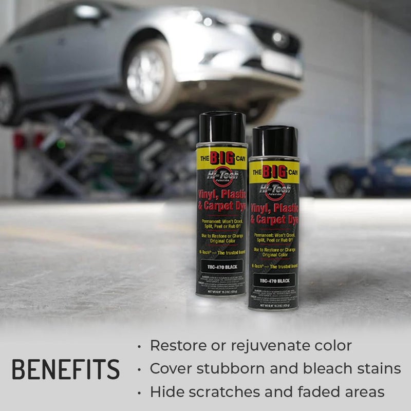 HI-TECH Big Can Black Spray Dye â€“ 15oz Carpet, Vinyl, Fabric & Upholstery Restorer â€“ Permanent Color, Wonâ€™t Crack, Peel, or Rub Off â€“ Indoor/Outdoor Use - Image 4