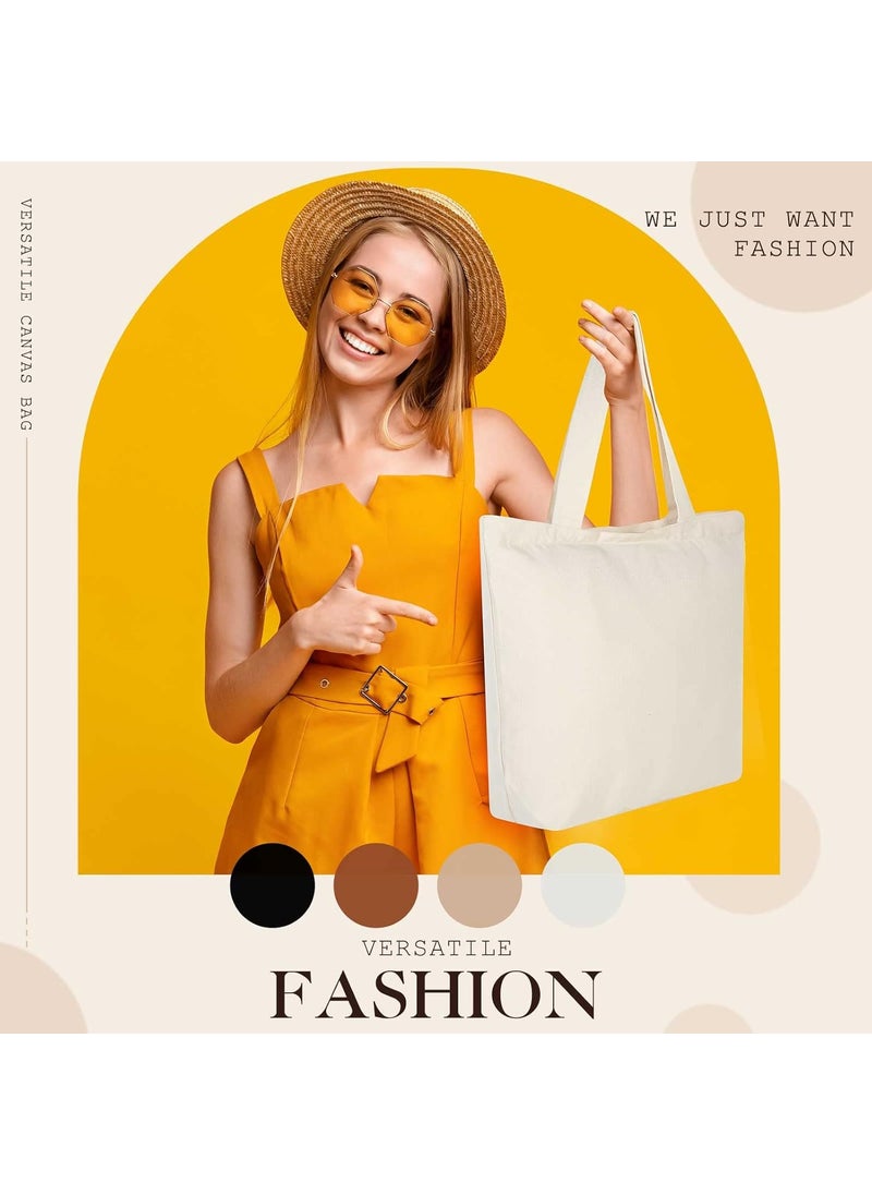 Epakh Epakh 8 Pack Canvas Tote with Zipper 165 x 13 x 4 Inch Reusable Grocery Bag Foldable Shopper Washable Beach Tote Shoulder Bag for Women Mothers and Brides Beige  - Image 5
