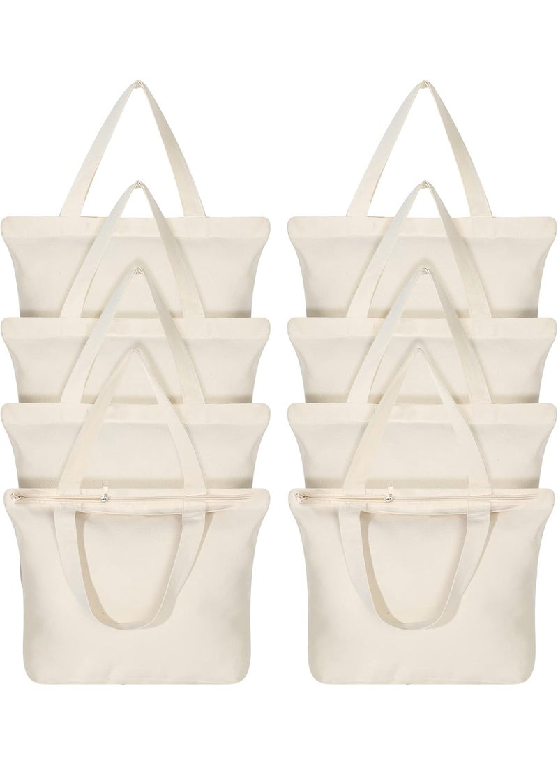 Epakh Epakh 8 Pack Canvas Tote with Zipper 165 x 13 x 4 Inch Reusable Grocery Bag Foldable Shopper Washable Beach Tote Shoulder Bag for Women Mothers and Brides Beige  - Image 1