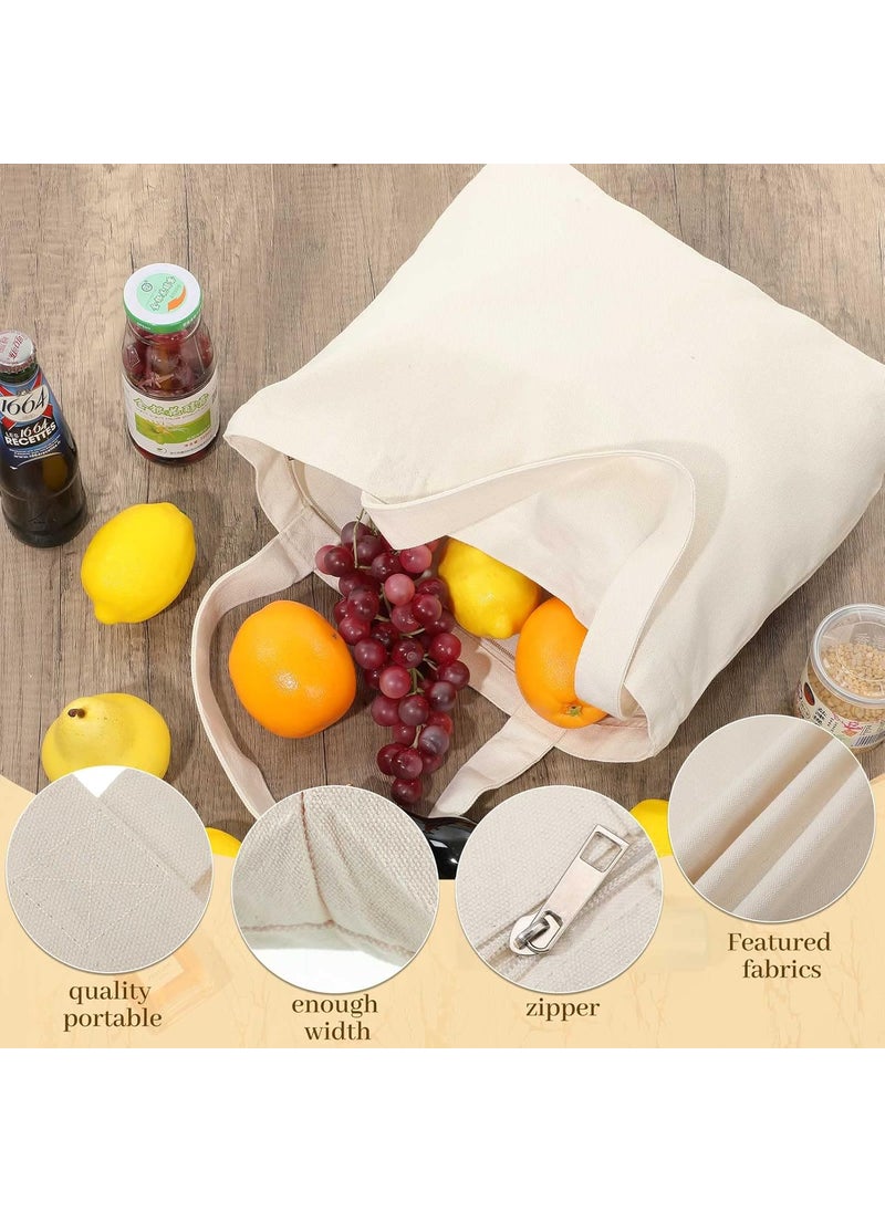 Epakh Epakh 8 Pack Canvas Tote with Zipper 165 x 13 x 4 Inch Reusable Grocery Bag Foldable Shopper Washable Beach Tote Shoulder Bag for Women Mothers and Brides Beige  - Image 3