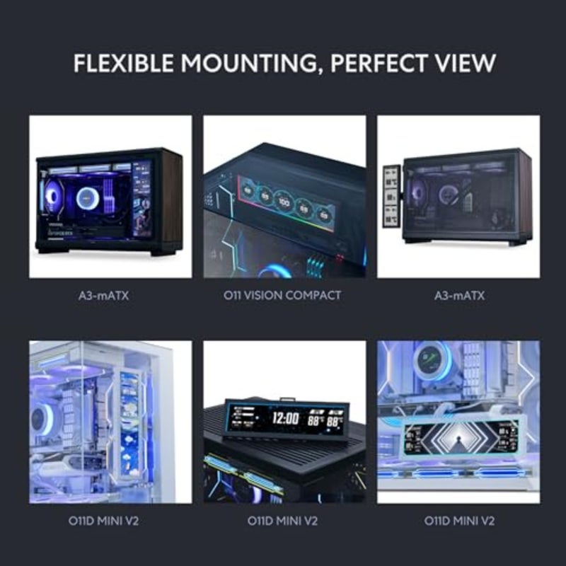 8.8 Universal PC Screen with Adjustable Mount, Aluminum Frame, Black, Real-Time Temperature Display Customizable ARGB Lighting - Image 3