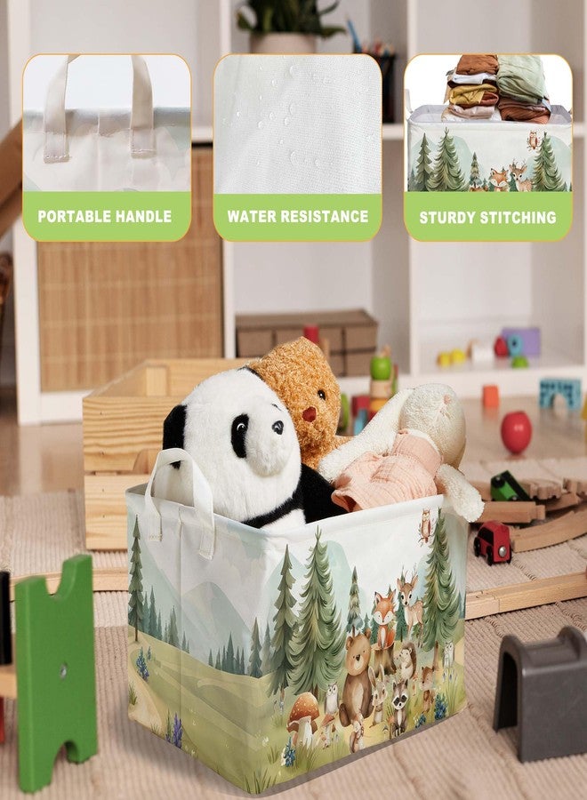 Fisahat Cute Animals Storage Baskets, Woodland Nursery Decor, Woodland Baby Shower Decorations, Large Squarecanvas Laundry Hamper With A Waterproof PECoating, Foldable Kids Toy Clothes Bins for Bedroom - Image 3
