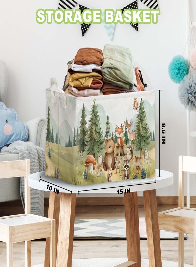 Fisahat Cute Animals Storage Baskets, Woodland Nursery Decor, Woodland Baby Shower Decorations, Large Squarecanvas Laundry Hamper With A Waterproof PECoating, Foldable Kids Toy Clothes Bins for Bedroom - Image 2