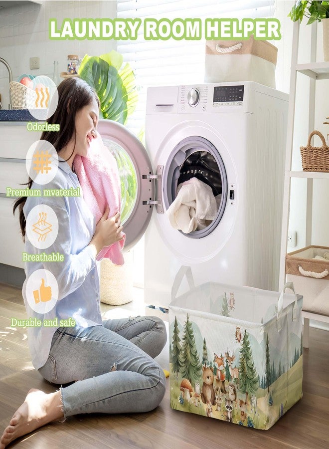 Fisahat Cute Animals Storage Baskets, Woodland Nursery Decor, Woodland Baby Shower Decorations, Large Squarecanvas Laundry Hamper With A Waterproof PECoating, Foldable Kids Toy Clothes Bins for Bedroom - Image 5