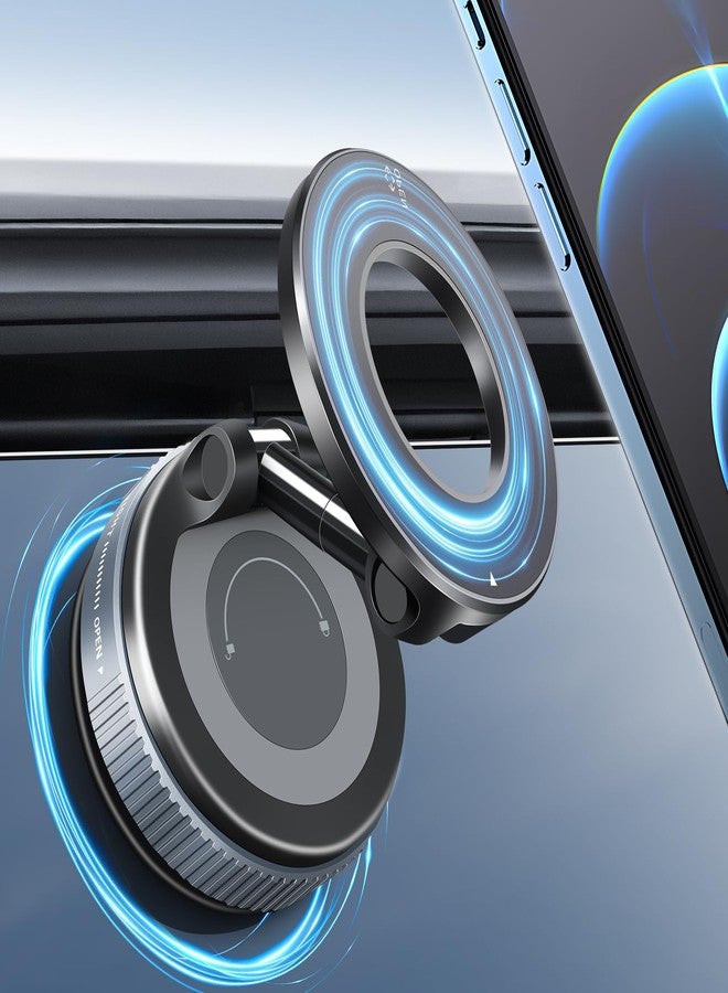 Galundge Vacuum Suction Magnetic Phone Holder, 2025 Upgraded Foldable Retractable Suction Cup Car Phone Mount for Magsafe, 360° Adjustable Magnetic Phone Stand for Cars/Gyms/Mirrors/Smooth Surface - Image 1