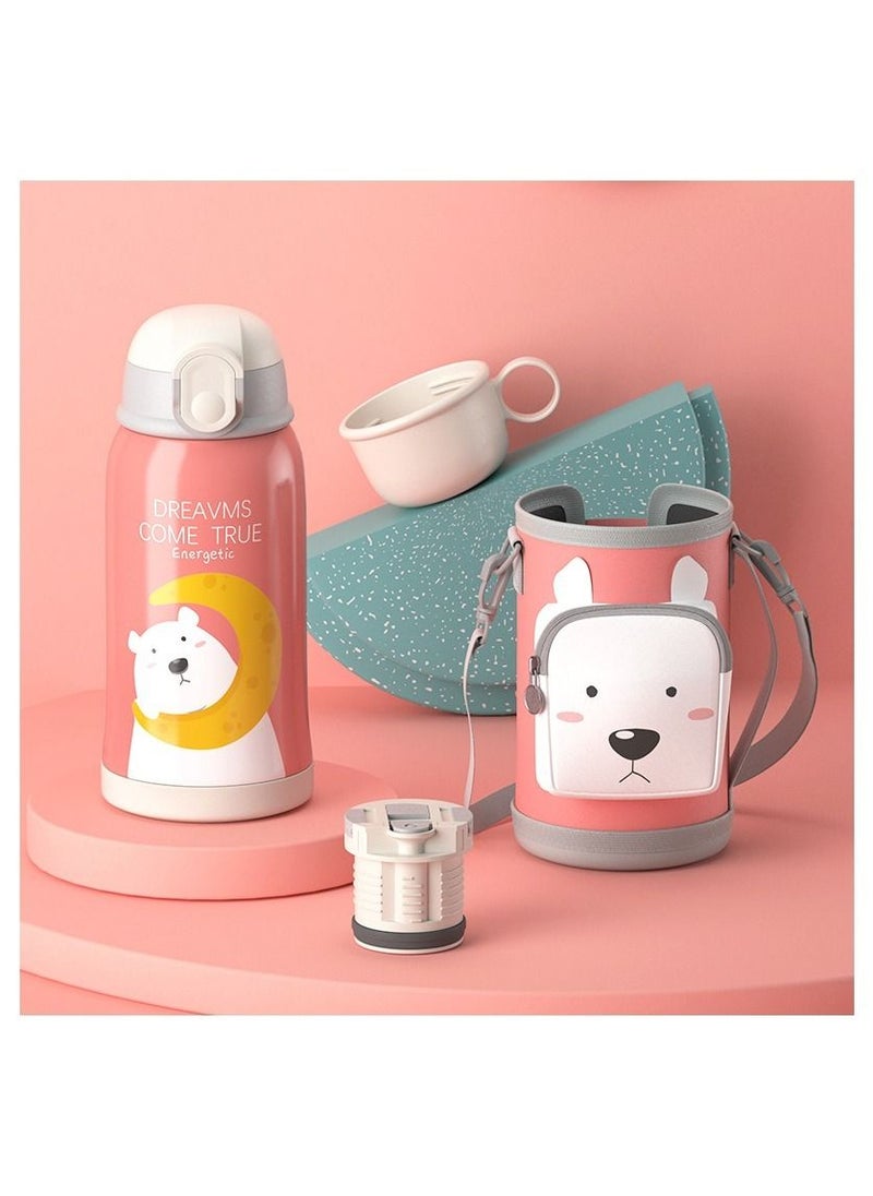 NIBEMINENT Children's Thermos Stainless Steel Cartoon Cute Cover Water Straw Cup 550ML  - Image 1