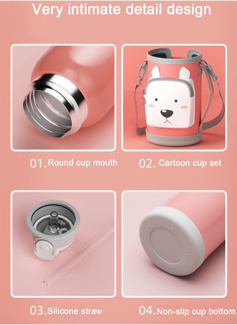 NIBEMINENT Children's Thermos Stainless Steel Cartoon Cute Cover Water Straw Cup 550ML  - Image 2