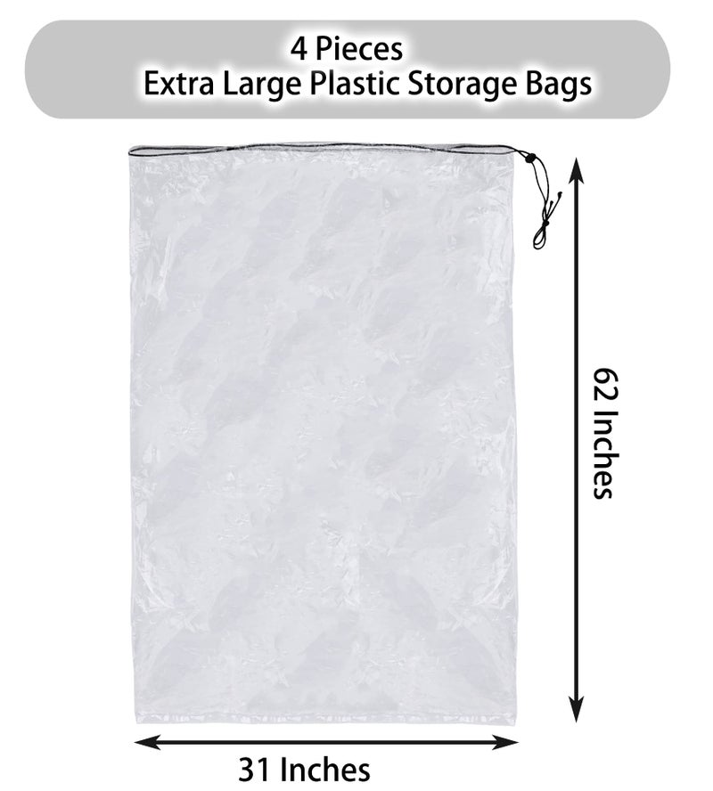 TRINKA 31x62 inches Extra Large Clear Drawstring Dust Covers Plastic Storage Bags Set of 4 Multi-Purpose for Storage and Keeping Luggage, Suitcase Good for Household Organizing Reusable - Image 2