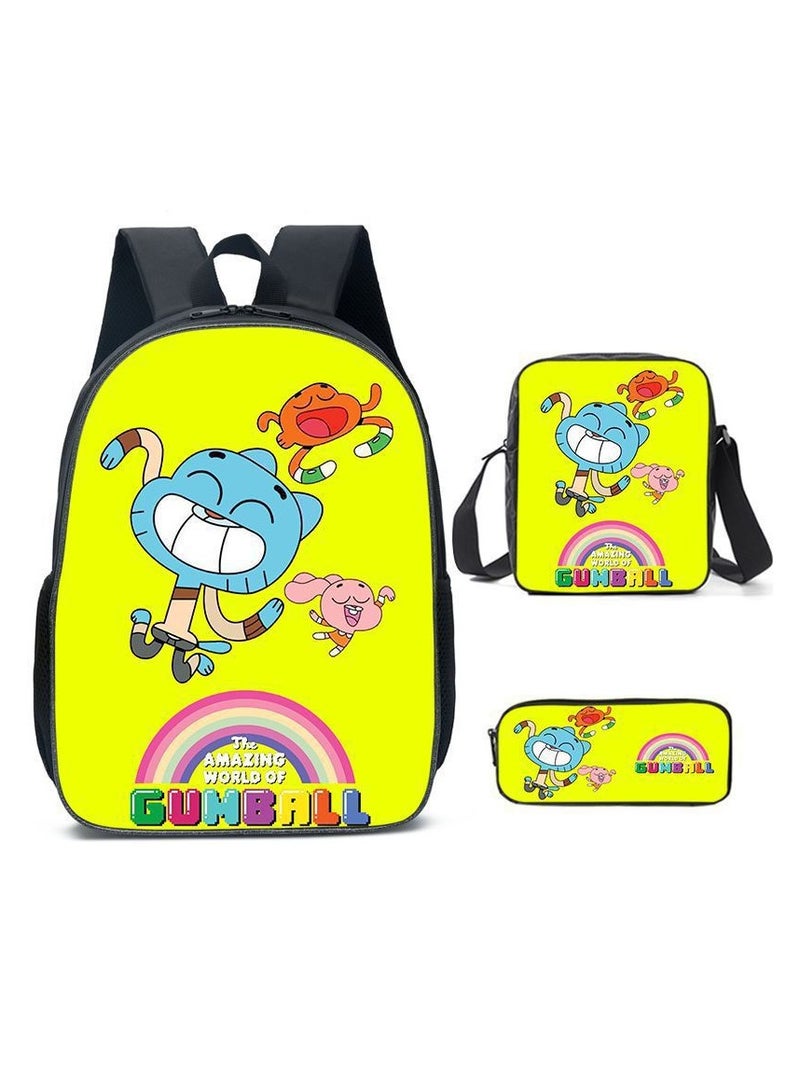 حقيبة ظهر مدرسية Gumball Amazing World للطلاب 29*16*42 سم + حقيبة كتف 19*6*23 سم + حقيبة أقلام 24*7*11 سم مجموعة من ثلاث قطع - Image 1