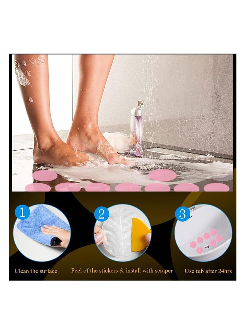 ECVV ECVV 24PCS Non-Slip Bathtub Stickers - Safety Adhesive Decals with Silicone Scraper for Bath Tubs, Showers, Stairs & Ladders (Pink)  - Image 3