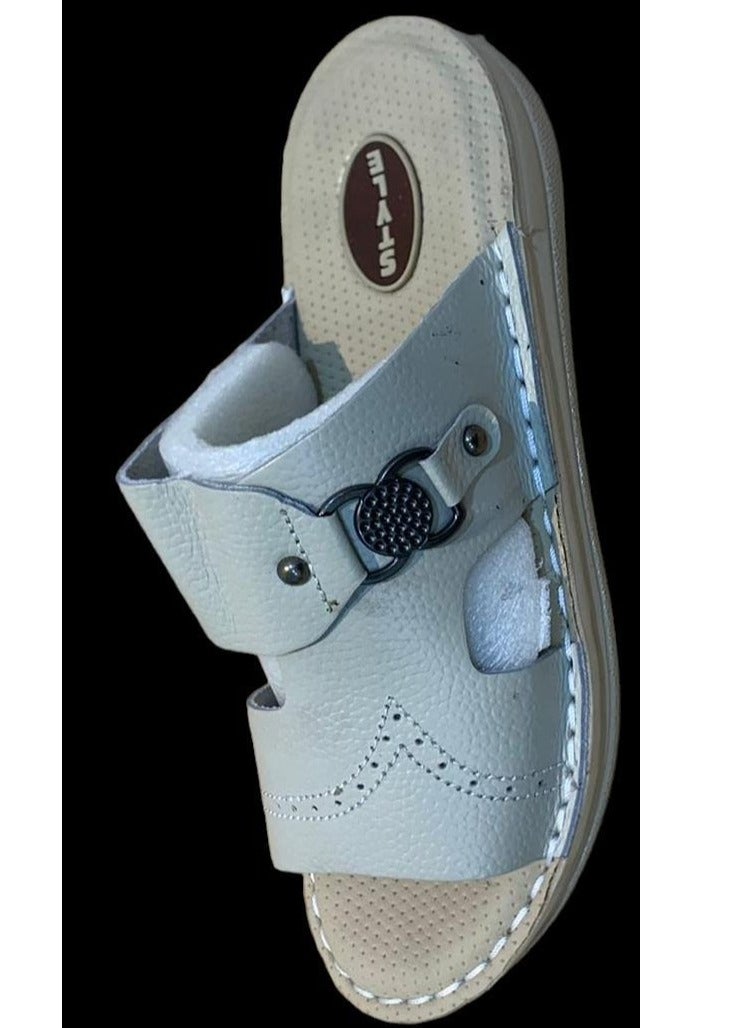 Style Men's white genuine leather sandal - Image 2