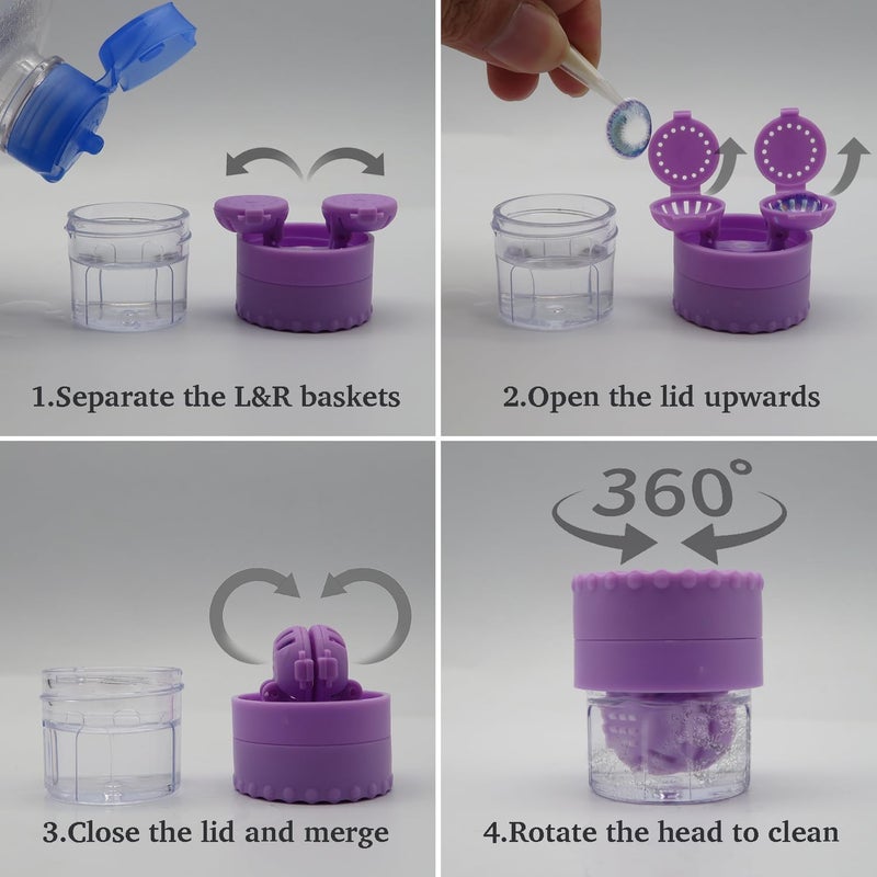 Odluzy Contact Lens Case with Cleaner Washer, Travel Size, Cute Colored Contact Lenses Applicator, Removal Tool Kit with Mirror Solution Bottle for Daily Outdoor (Purple) - Image 3