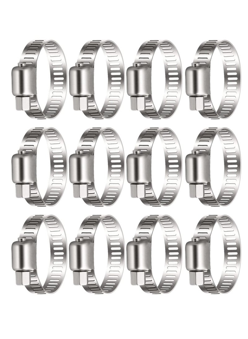 SANMUGEED 21-44mm Stainless Steel Hose Clips, 12PCS Worm Gear Hose Clamps Pipe Clamp, Jubilee Clips Duct Clamp Fuel Line Clamp for Plumbing Automotive Pool Car Pond and Garden - Image 1