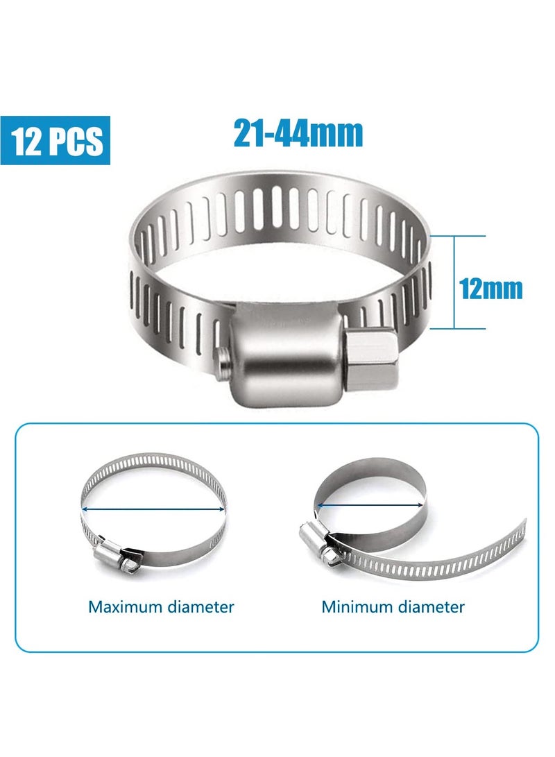 SANMUGEED 21-44mm Stainless Steel Hose Clips, 12PCS Worm Gear Hose Clamps Pipe Clamp, Jubilee Clips Duct Clamp Fuel Line Clamp for Plumbing Automotive Pool Car Pond and Garden - Image 4