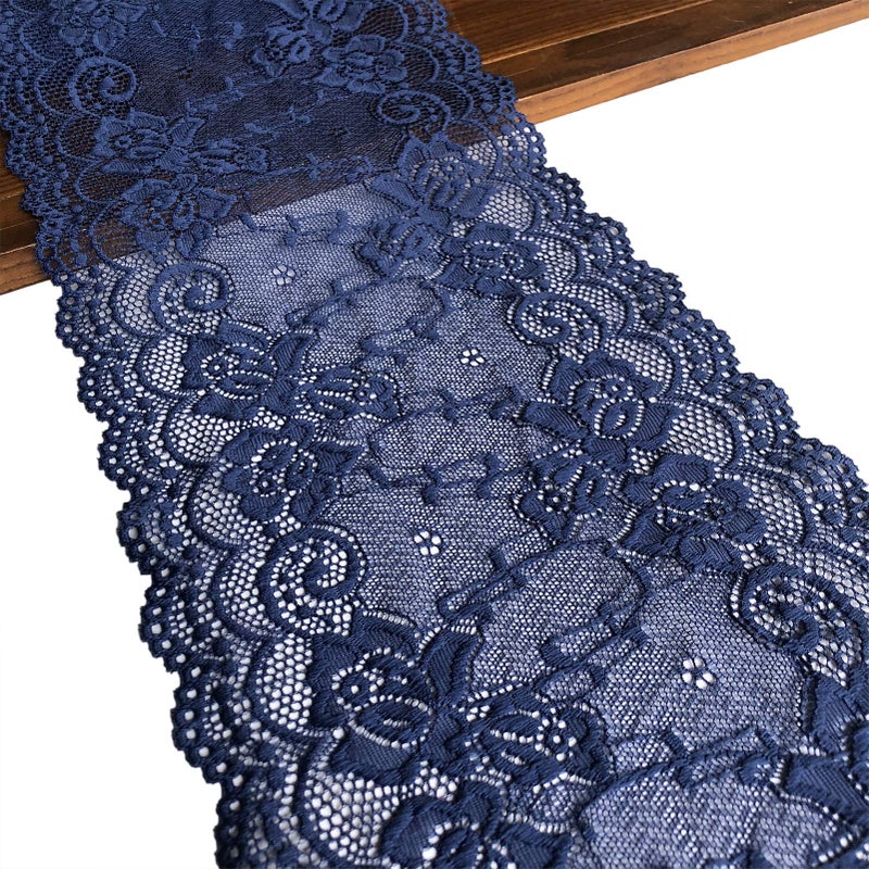 LUMKET 7 Inches Wide Stretch Lace Fabric 10 Yards Elastic Trim Lace Ribbon for Sewing Garment  DIY Craft Supply  7018 Navy