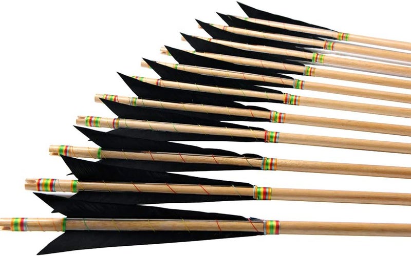 PG1ARCHERY Archery Wooden English Longbow Arrows Practice Targeting Arrow 5.8" Turkey Feathers Fletching with Bullet Points for Recurve & Traditional Bow - Image 1