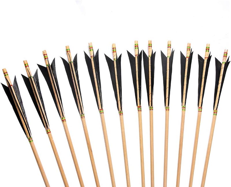 PG1ARCHERY Archery Wooden English Longbow Arrows Practice Targeting Arrow 5.8" Turkey Feathers Fletching with Bullet Points for Recurve & Traditional Bow - Image 5