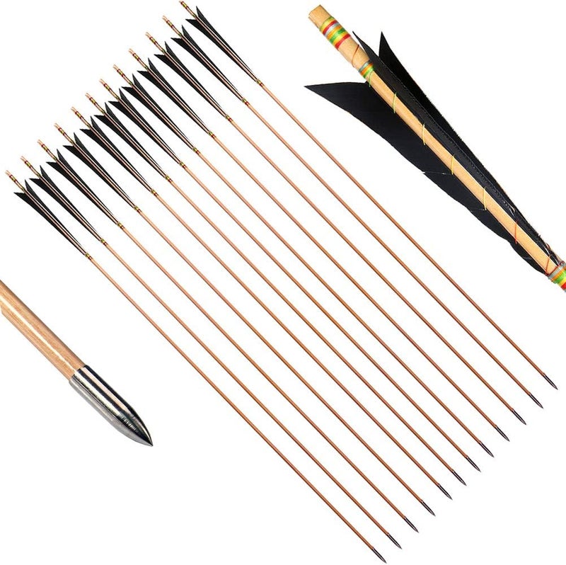 PG1ARCHERY Archery Wooden English Longbow Arrows Practice Targeting Arrow 5.8" Turkey Feathers Fletching with Bullet Points for Recurve & Traditional Bow - Image 4