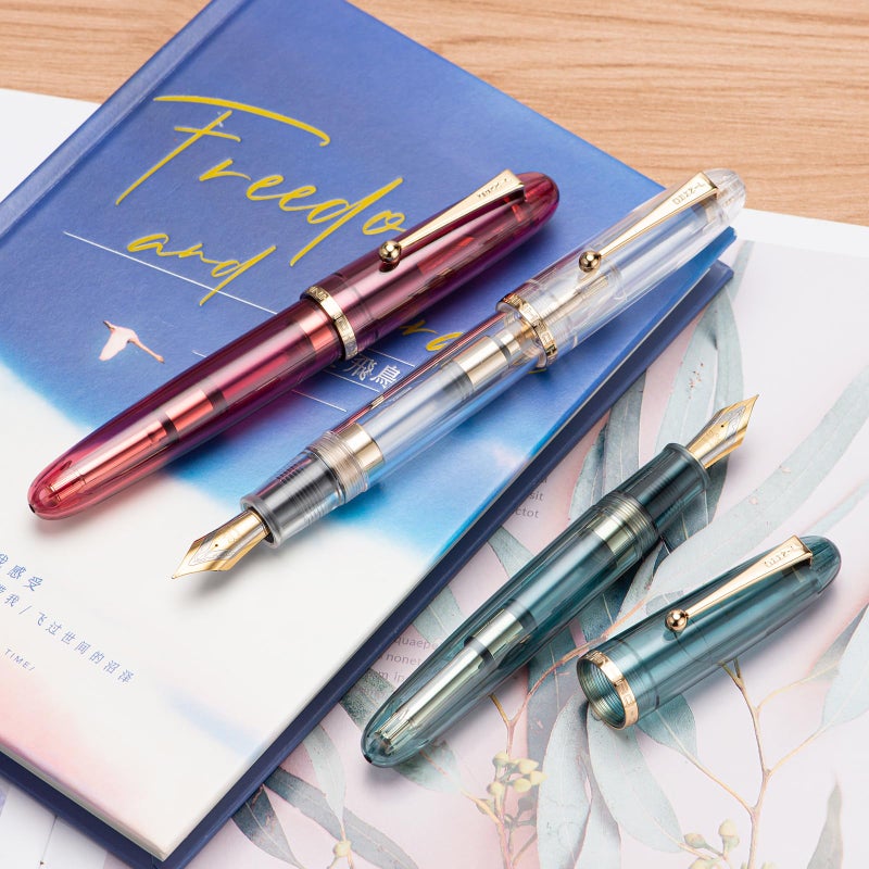 Wikult Jinhao 9019 DaDao Series Fountain Pen, Size 8 Fine Nib with Refillable Large Ink Converter, Transparent Clear Acrylic Design Smooth Writing Pen (Gold Trim) - Image 5