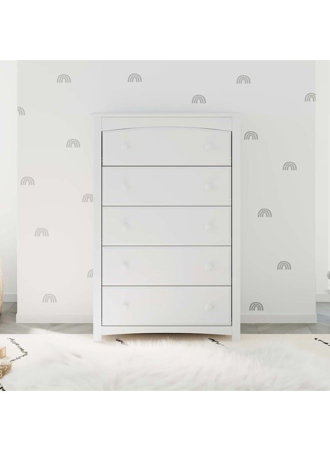 Storkcraft Kenton 5 Drawer Dresser (White) for Kids Bedroom, Nursery Dresser Organizer, Chest of Drawers with 5 Drawers, Universal Design for Children's Bedroom - Image 2