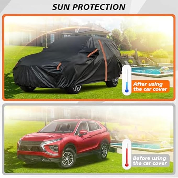rayihni غطاء سيارة مخصص لموديل ميتسوبيشي إكليبس كروس 2018-2025، غطاء سيارة SUV مقاوم للماء لجميع الأحوال الجوية، أغطية سيارات مع سحاب للباب/شريط عاكس، غطاء سيارة خارجي لحماية من الشمس والأشعة فوق البنفسجية والغبار - Image 3