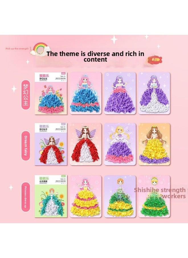 Generic - Children's Hand-painted Princess Poke Poke Le Dress-up Sticker Girl's Handmade Toy Dreamy Age-old Sticker-Color:Princess Dress Up [10 Stamping Books + Colored Cloth Bag + 1 Stamping Pen] - The Complete Set Comes With A Beautiful Gift Box [free Gifts And Storage] - Image 1