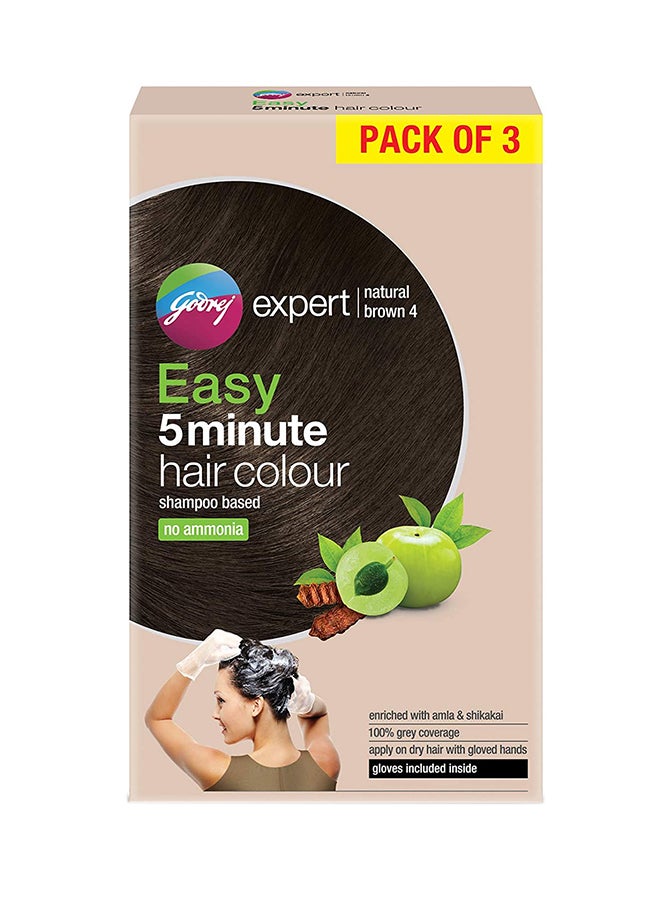 Godrej 3-Piece Expert Easy 5 Minute Shampoo Hair Colour 4 Natural Brown 75ml - Image 1