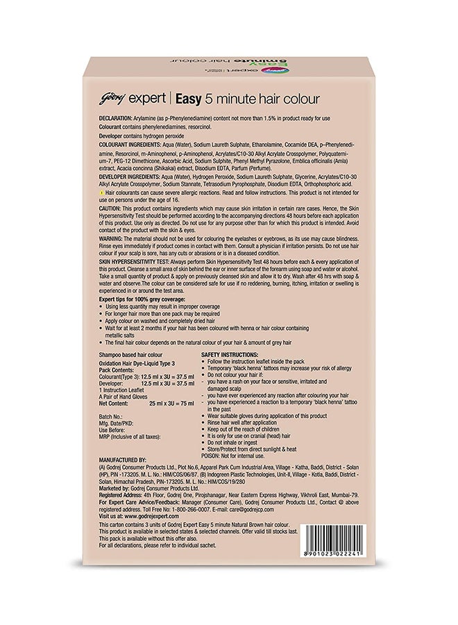 Godrej 3-Piece Expert Easy 5 Minute Shampoo Hair Colour 4 Natural Brown 75ml - Image 2
