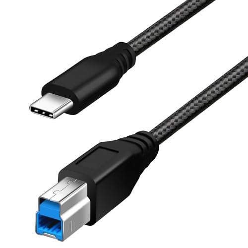 Fasgear USB C to USB B 3.0 Cable 3ft: USB 3.0 Type C to Type B Printer Cable Nylon Braided Compatible with Docking Station External Hard Drivers Scanner (Black) - Image 1