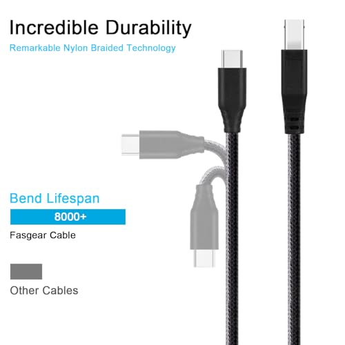 Fasgear USB C to USB B 3.0 Cable 3ft: USB 3.0 Type C to Type B Printer Cable Nylon Braided Compatible with Docking Station External Hard Drivers Scanner (Black) - Image 2