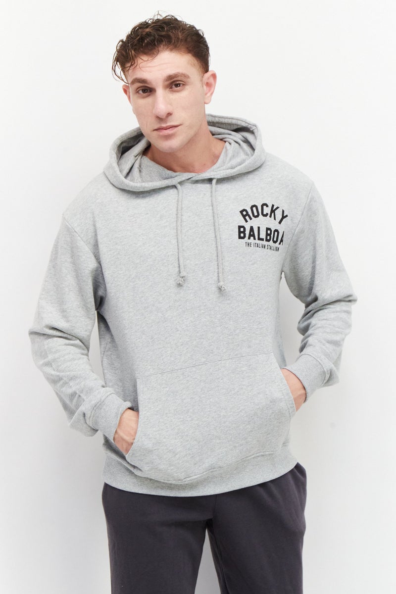 Rocky سويت شيرت رجالي بأكمام طويلة مع غطاء رأس وطباعة جرافيك، مزيج رمادي - Image 1