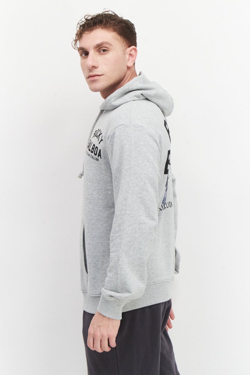 Rocky سويت شيرت رجالي بأكمام طويلة مع غطاء رأس وطباعة جرافيك، مزيج رمادي - Image 3