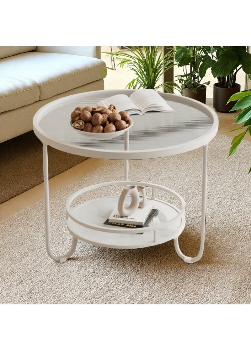 Glass Coffee Table Small Tea Table 2 Tier Round End Table with Open Storage Shelf  Modern Sofa Side Table for Home Office