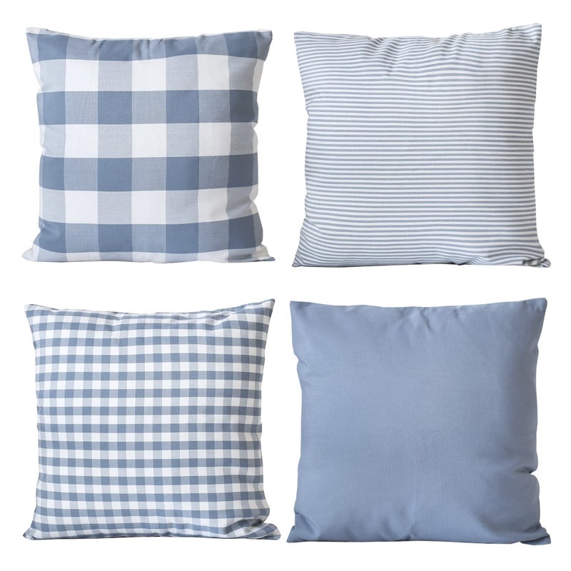 HOPLEE HOPLEE Light Blue Pillow Cover Cushion Cover with Buffalo Plaid  Solid Light Blue  Striped and Gingham Plaid Design 22x22 Inches 4 Pack  - Image 1
