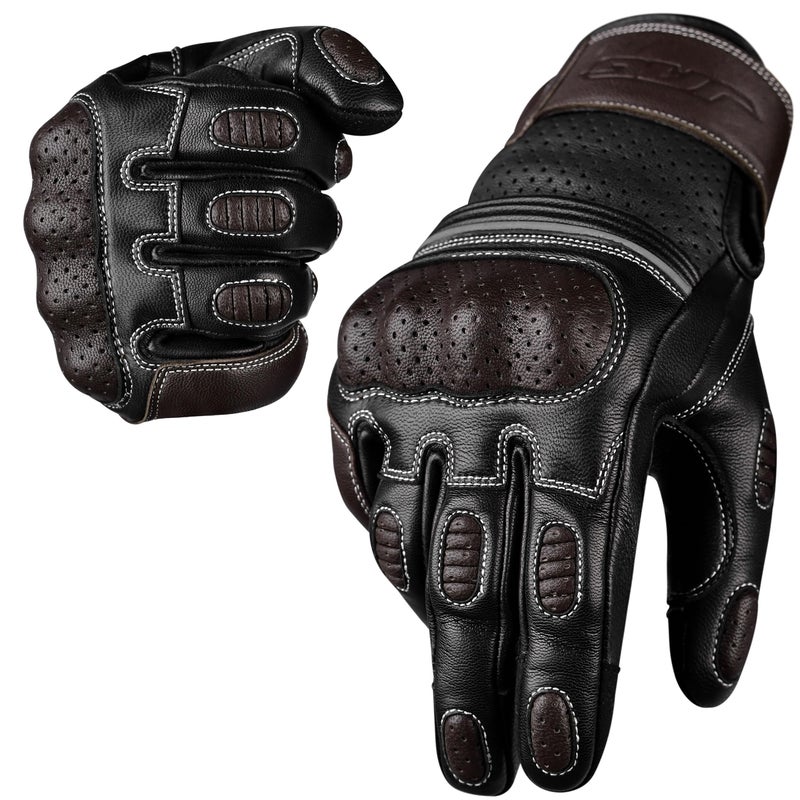 JAG Motorcycle Gloves  Premium Leather Perforated Motorcycle Gloves for Men with Knuckle Protection  Touchscreen Motorbike Riding Gloves