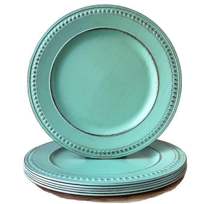 ANTIQUE GREEN CHARGER PLATES13 INCH VINTAGE DINNER PLATE CHARGERS ROUND SERVER WARESET OF 6 PLASTIC BEADED CHARGERS FOR DINNER PLATES PARTY WEDDINGTURQUOISE