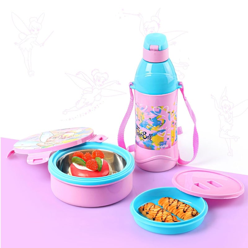 Cello CELLO Tiffy Tinker Bell Gift Set Insulated Lunch Box & Water Bottle for Kids | Tiffin Box 460 ml, Water Bottle 400 ml, Pink & Blue | Leak Proof | Easy to Clean | Ideal for School, Picnic  - Image 3