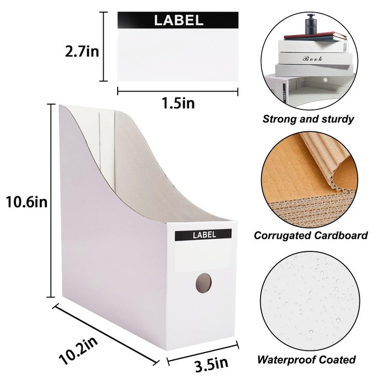 Limitliho 24 Pack White Cardboard Magazine File Holder for Desk, Shelves, Office or Home, Vertical Book Bins for Classroom and Library Use, 10.6'' HÃ—10.2'' L Ã—3.5''W Folder Organizer Box - Image 2