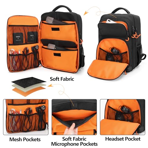 PGmoon Audio Mixer Travel Case Bag Compatible with RODECaster Pro, RODECaster Pro II, RC Duo, DJ Mixer Backpack with Plenty of Pockets for Microphones, Cables & More Podcast Equipment(Patent Design) - Image 3