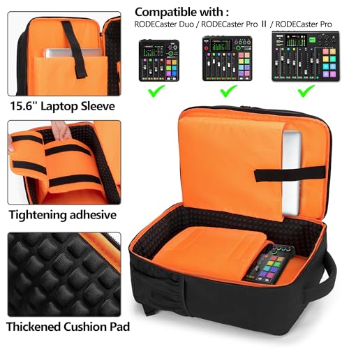 PGmoon Audio Mixer Travel Case Bag Compatible with RODECaster Pro, RODECaster Pro II, RC Duo, DJ Mixer Backpack with Plenty of Pockets for Microphones, Cables & More Podcast Equipment(Patent Design) - Image 2