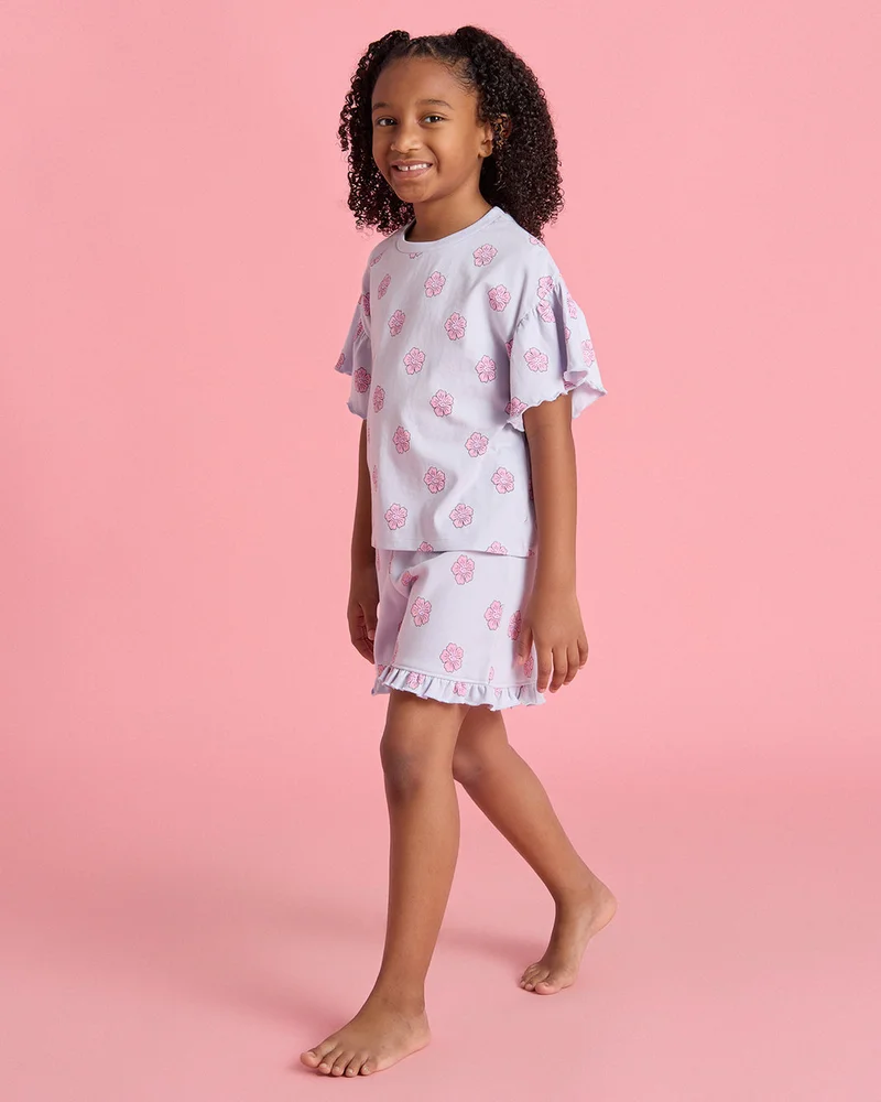 Redtag Girls Blue Printed T-Shirt And Shorts Set
